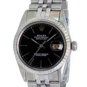 ROLEX DATEJUST BLACK INDEX DIAL ENGINE TURNED STEEL JUBILEE WATCH 36 MM 16030